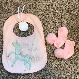 Baby girl welcome set Mud Pie bib and Waddle socks